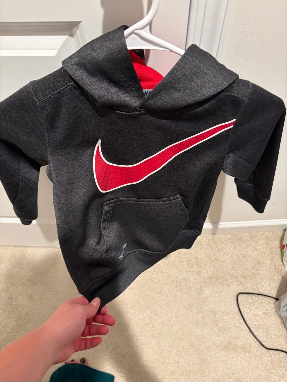 Nike Kids Black Hoodie with Red Swoosh